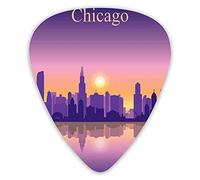 Lot de 12 médiators de guitare avec boîte fine, coucher de soleil dans l'Illinois, horizon américain derrière les silhouettes de haute ville, coffret cadeau spécial plectres de guitare pour guitariste