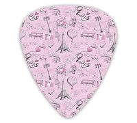 Lot de 12 médiators de guitare avec boîte fine, croquis sur le thème de Paris avec chaussures de vélo pour chien, cage à oiseaux en ballon à air chaud, coffret cadeau spécial plectres de guitare pour