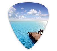 Lot de 12 médiators de guitare avec boîte fine, pont en bois sur le lac de charme, vacances en Europe, côte tranquille, vue sur la mer, coffret cadeau spécial plectres de guitare pour guitariste