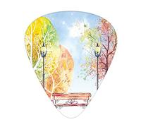 Lot de 12 médiators de guitare paysage avec boîte fine, aquarelle dessinée à la main, arbres, arbustes, banc et œuvres d'art naturelles, coffret cadeau spécial plectres de guitare pour guitariste