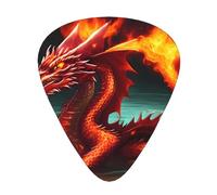 Lot de 12 médiators Dragon King in Fire de tailles fines, moyennes et épaisses, adaptés pour guitare électrique et divers instruments
