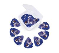 Lot de 12 médiators en celluloïd avec boîte de rangement - Astronaute noir sur bleu - Médiators fins, moyens et lourds en celluloïd - 3 épaisseurs différentes - Pour guitares acoustiques électriques
