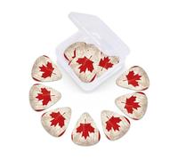 Lot de 12 médiators en celluloïd avec boîte de rangement - Drapeau du Canada rétro - Médiators fins, moyens et lourds - 3 épaisseurs différentes - Pour guitares acoustiques électriques, ukulélés