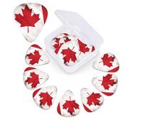 Lot de 12 médiators en celluloïd avec boîte de rangement - Motif drapeau canadien - 3 épaisseurs différentes - Pour guitare électrique acoustique, ukulélé, basse