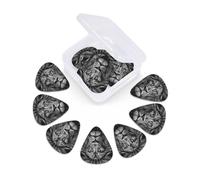 Lot de 12 médiators en celluloïd avec boîte de rangement Noir et blanc Tête de lion Médiators fins moyens et lourds 3 épaisseurs différentes pour guitares acoustiques électriques ukulélés basses