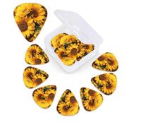 Lot de 12 médiators en celluloïd avec motif tournesols - 3 épaisseurs différentes - Pour basse, guitare électrique, acoustique, ukulélé, cadeau pour homme et femme (0,46 mm, 0,71 mm, 0,96 mm)