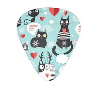 Lot de 12 médiators en forme de chats noirs et blancs pour guitare basse électrique acoustique (Spec 0,46 0,71 0,96 mm)