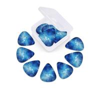 Lot de 12 médiators galaxie bleu avec étui de rangement pour guitare acoustique électrique basse 0,46 mm, 0,71 mm, 0,96 mm, fins, moyens et lourds pour débutants et musiciens