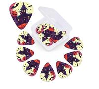 Lot de 12 médiators Happy Halloween avec boîte de rangement, 3 épaisseurs différentes en celluloïd, médiators abstraits, médiators pour guitare électrique, ukulélé, basse