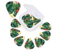 Lot de 12 médiators hojas tropicales y flores avec boîte de rangement de rangement, 3 épaisseurs différentes en celluloïd, médiators d'art abstrait pour guitare acoustique, électrique, ukulélé, basse