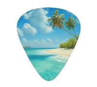 Lot de 12 médiators imprimés île avec plage de sable et palmiers - Médiators confortables et polyvalents pour tous les styles de guitare et joueurs