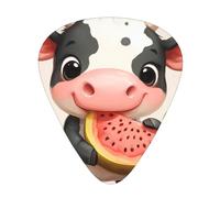 Lot de 12 médiators imprimés Little Cow eating Watermelon - 12 médiators fins, moyens et épais, adaptés pour guitare, basse, guitare électrique et ukulélé