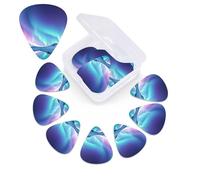 Lot de 12 médiators Northern Lights avec boîte de rangement, 3 épaisseurs différentes en celluloïd, médiators abstraits, médiators pour guitare électrique, ukulélé, basse