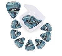 Lot de 12 médiators Orca Killer Whale avec boîte de rangement, 3 épaisseurs différentes en celluloïd, médiators abstraits, médiators pour guitare électrique, ukulélé, basse