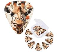 Lot de 12 médiators personnalisés pour guitare 3 épaisseurs différentes, 4 pièces de 0,46 mm, 4 pièces de 0,71 mm, 4 médiators de 0,96 mm en forme de girafe debout parmi des fleurs pour guitares