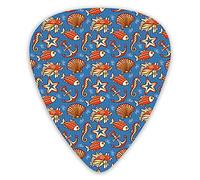 Lot de 12 médiators pour guitare avec boîte fine, créatures marines de style Doodle avec hippocampe en toile de fond remplie de cœur, coffret cadeau spécial plectres de guitare pour guitariste