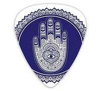 Lot de 12 médiators pour guitare avec boîte fine, motif mandala du Moyen-Orient avec motif de main orientale avec cœur et œil, coffret cadeau spécial plectres de guitare pour guitariste