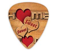 Lot de 12 médiators pour guitare avec boîte fine, mots en forme de cœur sur planches de bois, cabane en rondins, maison de campagne, coffret cadeau spécial plectres de guitare pour guitariste