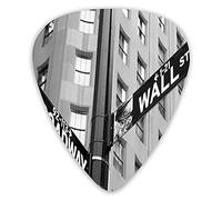 Lot de 12 médiators pour guitare avec boîte fine, panneaux de signalisation de l'intersection de Wall Street et Broadway Finance Art Destinations, thème photo, plectres de guitare spéciaux, coffret ca