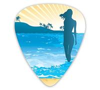 Lot de 12 médiators pour guitare avec boîte fine, Summer Vibes Girl Near The Sea Shore Ocean Palms Waves Sunny Art Print, coffret cadeau spécial plectres de guitare pour guitariste