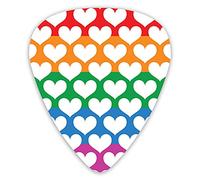 Lot de 12 médiators pour guitare avec boîte fine, thème Sweet Love, cœurs unis non colorés sur image à rayures de couleur arc-en-ciel, coffret cadeau spécial plectres de guitare pour guitariste