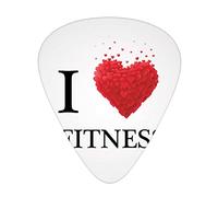 Lot de 12 médiators pour guitare avec boîte fine, type de police moderne I Love Fitness avec motif graphique stylisé en forme de cœurs romantiques, coffret cadeau spécial plectres de guitare pour guit