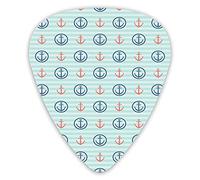 Lot de 12 médiators pour guitare avec boîte fine, vacances d'été, aventure, toile de fond à rayures horizontales avec icônes Bon Voyage, coffret cadeau spécial plectres de guitare pour guitariste