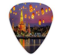 Lot de 12 médiators pour guitare avec boîte fine, Wat Arun Building Thaïlande Bangkok Coastline Personnes souhaitant une culture asiatique positive, coffret cadeau spécial plectres de guitare pour gui