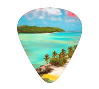 Lot de 12 médiators pour guitare Motif paysage des Caraïbes de tailles fines, moyennes et épaisses, adaptés pour guitare électrique et divers instruments
