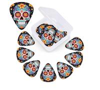 Lot de 12 médiators Sugar Skulls avec boîte de rangement, 3 épaisseurs différentes, dont des médiators fins, moyens et lourds