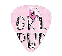 Lot de 12 médiators universels en ABS avec slogan de fille, texte Girl Power en polices ornementales, rayures, zigzags, pois, toile de fond, sexe, pour guitare acoustique et électrique, rose multicolo