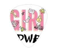 Lot de 12 médiators universels en ABS avec slogan Girl Power pour la Saint-Valentin et les cœurs avec imprimé S, pour guitare acoustique et électrique, rose et jaune