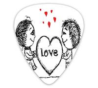 Lot de 12 médiators universels en ABS, couple de croquis tenant un cœur géant abstrait, petits personnages mignons amoureux pour guitare acoustique et électrique