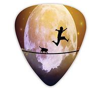 Lot de 12 médiators universels en ABS, garçon et chat marchant sur une corde devant la pleine lune, impression d'images fantastiques pour guitare acoustique et électrique