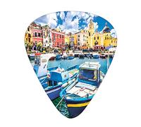 Lot de 12 médiators universels en ABS, île de Procida colorée avec thème de pêche, tourisme d'été, vacances, voyage, pour guitare acoustique et électrique, bleu multicolore