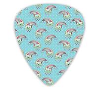 Lot de 12 médiators universels en ABS, nuages arc-en-ciel de dessin animé avec de jolis visages souriants sur fond bleu pâle avec cœurs pour guitare acoustique et électrique