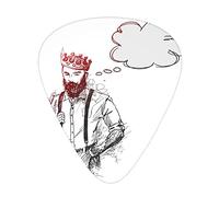 Lot de 12 médiators universels en ABS, personnage cool Hipster King avec couronne et bulle de pensée, pour guitare acoustique et électrique, noir et blanc