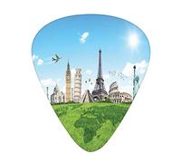 Lot de 12 médiators universels en ABS pour guitare historique, archéologie du monde, voyage de vacances, pour guitare acoustique et électrique, bleu et blanc