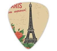 Lot de 12 médiators universels en ABS, style vintage, illustration de Paris avec roses nostalgiques et Eiffel Mon Amour My Love pour guitare acoustique et électrique