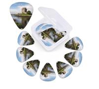 Lot de 12 médiators View of The Dunguaire Castle avec boîte de rangement de rangement, 3 médiators en celluloïd d'épaisseur différente pour guitare acoustique, basse, ukulélé, comprend 0,46 mm, 0,71