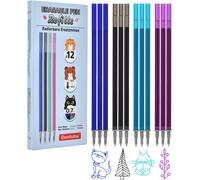 Lot De 12 Mines De Rechange, 3 Bleues, 3 Noires, 3 Turquoises, 3 Violettes, Hauteur : 13 Cm, Compatible Avec Legami Et Autres Marques Qui Utilisent Des Mines Standard De 13 Cm, Pointe Du Stylo