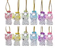 Lot de 12 mini anges en verre tournés pour sapin de Noël - Mini ange gardien à suspendre - Décoration de Noël
