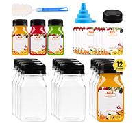 Lot de 12 mini bouteilles de jus en plastique de 118 ml avec bouchons pour jus et smoothies, bouteilles transparentes vides réutilisables avec étiquette, entonnoir et brosse, lait, eau