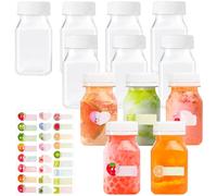 Lot de 12 mini bouteilles de jus en plastique de 120 ml avec couvercles, réutilisables pour réfrigérateur de jus de smoothie, lait, eau (blanc)
