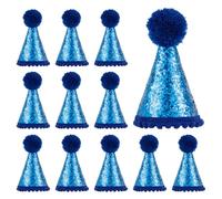 Lot de 12 mini chapeaux de fête pour animaux en peluche, mini chien et chat, anniversaire, réglable, chapeau pour chiots, chats, costumes, accessoires de fête (bleu)