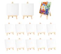 Lot de 12 Mini Chevalets Toiles, 10x10 cm Mini Toile avec Chevalet de 8x15 cm, Support Trépied Pliable, Kit Dessin pour La Peinture, Le Dessin, Décoration de Table et DIY Bricolage
