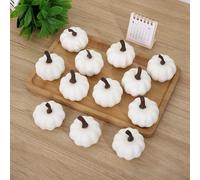 Lot de 12 mini citrouilles artificielles en mousse pour décoration de fête d'automne et d'Halloween, convient pour la maison et le jardin (blanc)