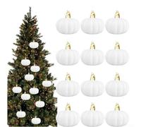 Lot de 12 mini citrouilles décoratives à suspendre pour l'automne, Thanksgiving, la récolte, la maison, l'arbre, les fêtes (blanc)