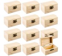 Lot de 12 mini coffres au trésor en bois de pin rectangulaires avec couvercle - 9 x 5,5 x 5 cm - Avec fermeture vintage - Sans gravure - Pour fêtes d'anniversaire et cadeaux