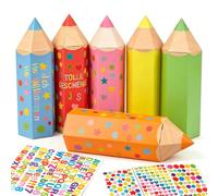 Lot de 12 mini cônes scolaires pour filles et garçons, petits sacs à sucre en forme de stylo coloré à remplir avec 4 autocollants, cône d'école vierge, emballage cadeau pour la rentrée scolaire